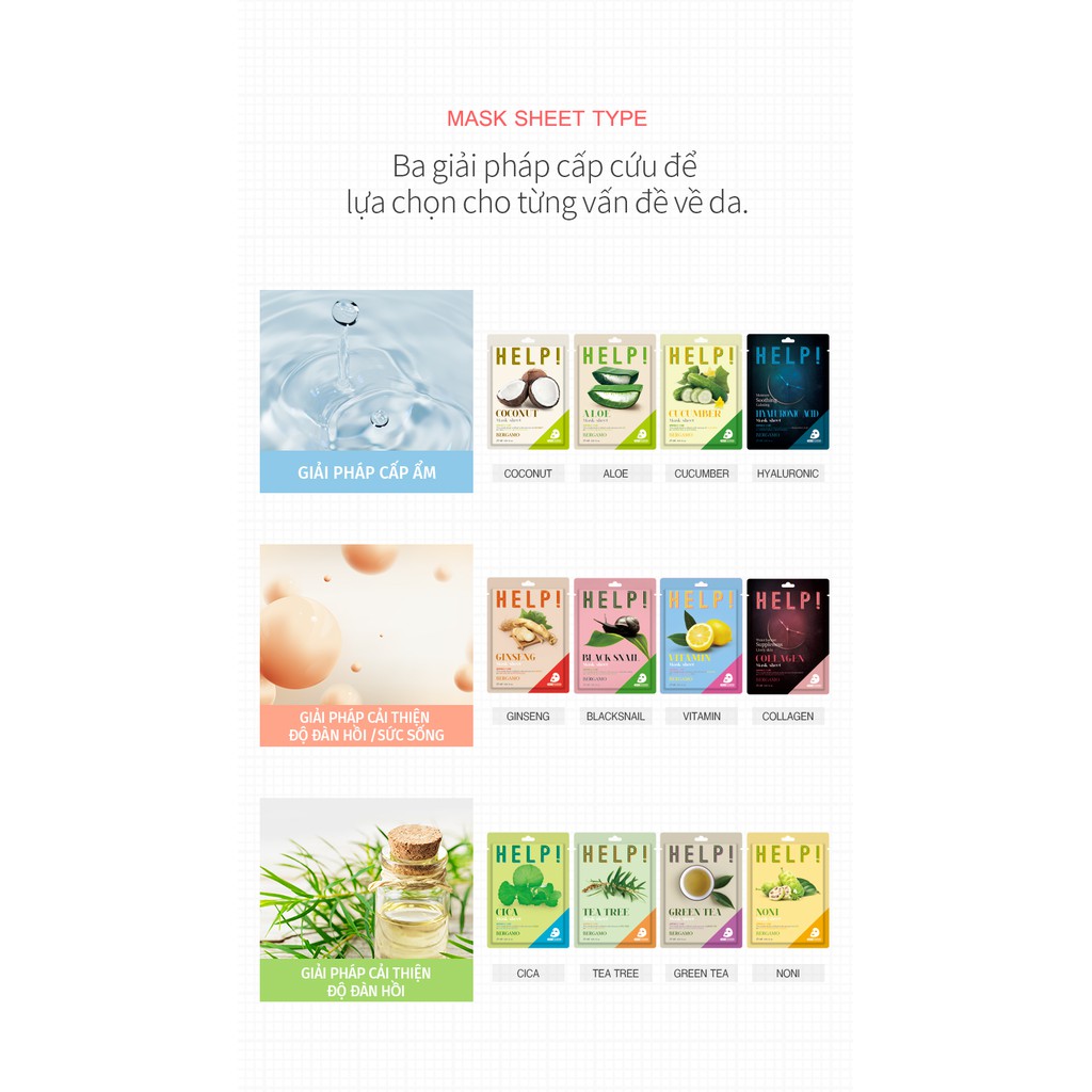 Set 10 mặt nạ Bergamo HELP! 25ml với 12 loại