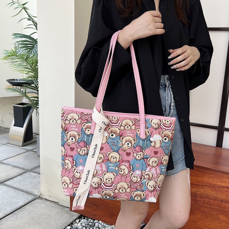 Túi tote Đeo Vai / Xách Tay Cỡ Lớn Hình Gấu Hồng Dễ Thương Thời Trang Mùa Hè Cho Nữ