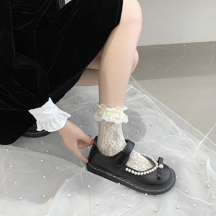 (S99) Giầy búp bê nữ nơ ngọc quai dán (mã 135) | BigBuy360 - bigbuy360.vn