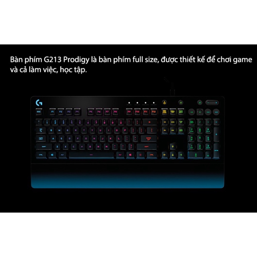 Bàn phím gaming có dây Logitech G213 Prodigy ( RGB, Full size, chống tràn )