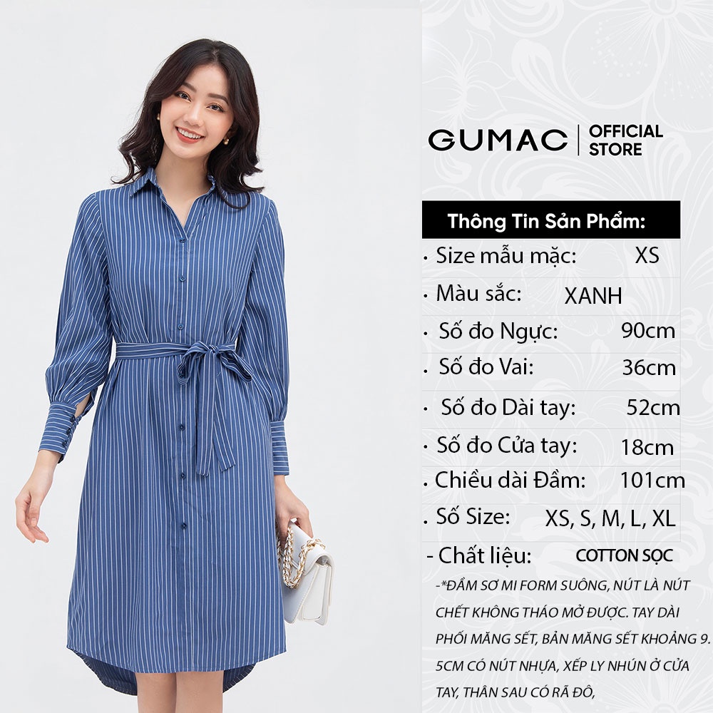 Đầm sơ mi nữ thắt eo GUMAC dáng suông, sọc kẻ DB819 | BigBuy360 - bigbuy360.vn