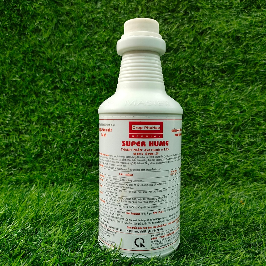 Phân bón lá sinh học humic SUPER HUME nguyện liệu nhập Mỹ - giải độc đất, phát triển bộ rễ chai 500ml