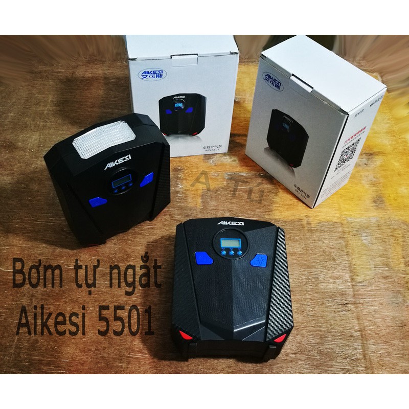 Bơm lốp ô tô, Bơm lốp xe hơi điện tử tự ngắt AIKESI 12V,12W, Kích thước: 20 x 17 x 8cm, thiết kế nhỏ gọn