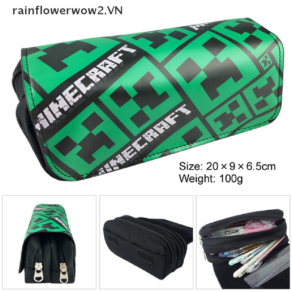 Túi Đựng Bút Bằng Vải Bạt Hai Ngăn Có Khóa Kéo In Hình Minecraft Thích Hợp Làm Quà Tặng Cho Bé Trai Bé Gái