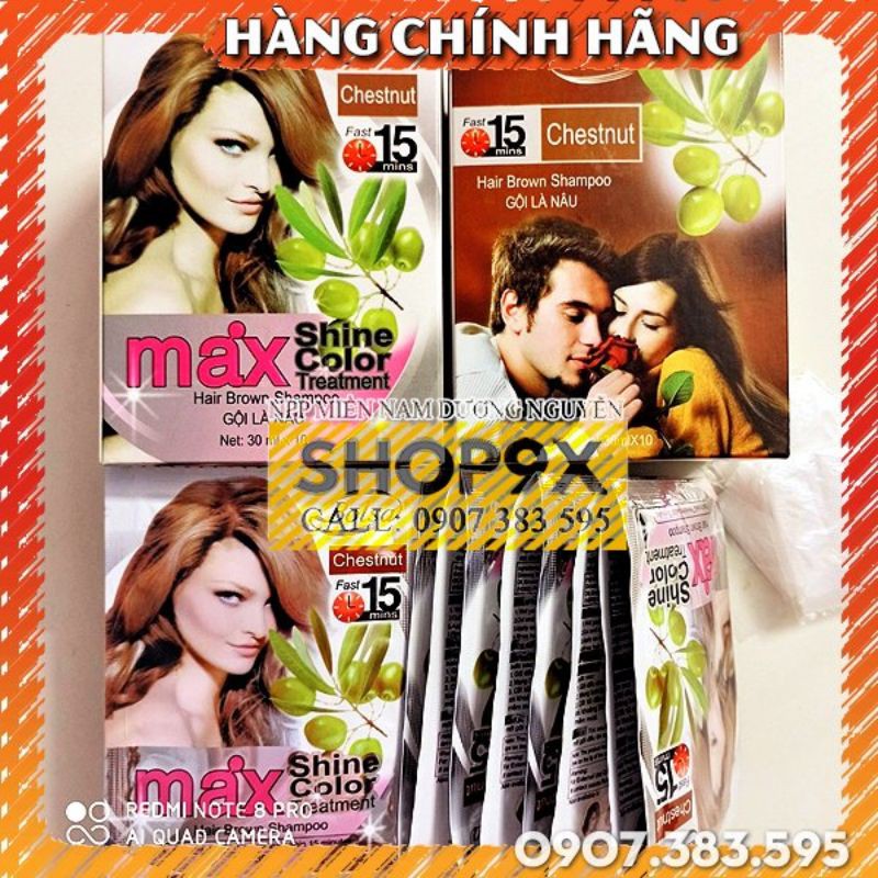 (+Quà) Dầu Gội Nhuộm Nâu Hạt Dẻ Max Shine Color + Tặng Bao Tay (Phủ Bạc) | BigBuy360 - bigbuy360.vn
