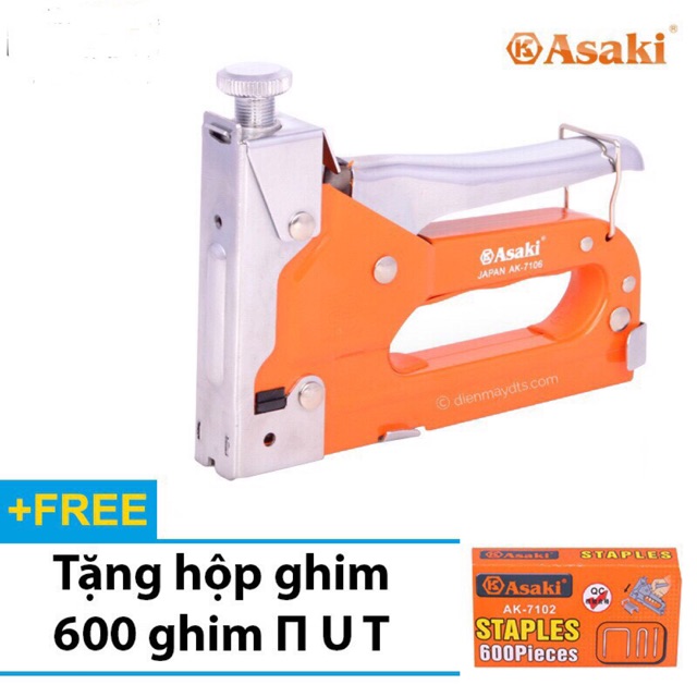 Súng bắn ghim có tăng lực, bắn 3 kiểu ghim П U T  Asaki AK-7106 - Súng bấm ghim 3 tác dụng đa năng