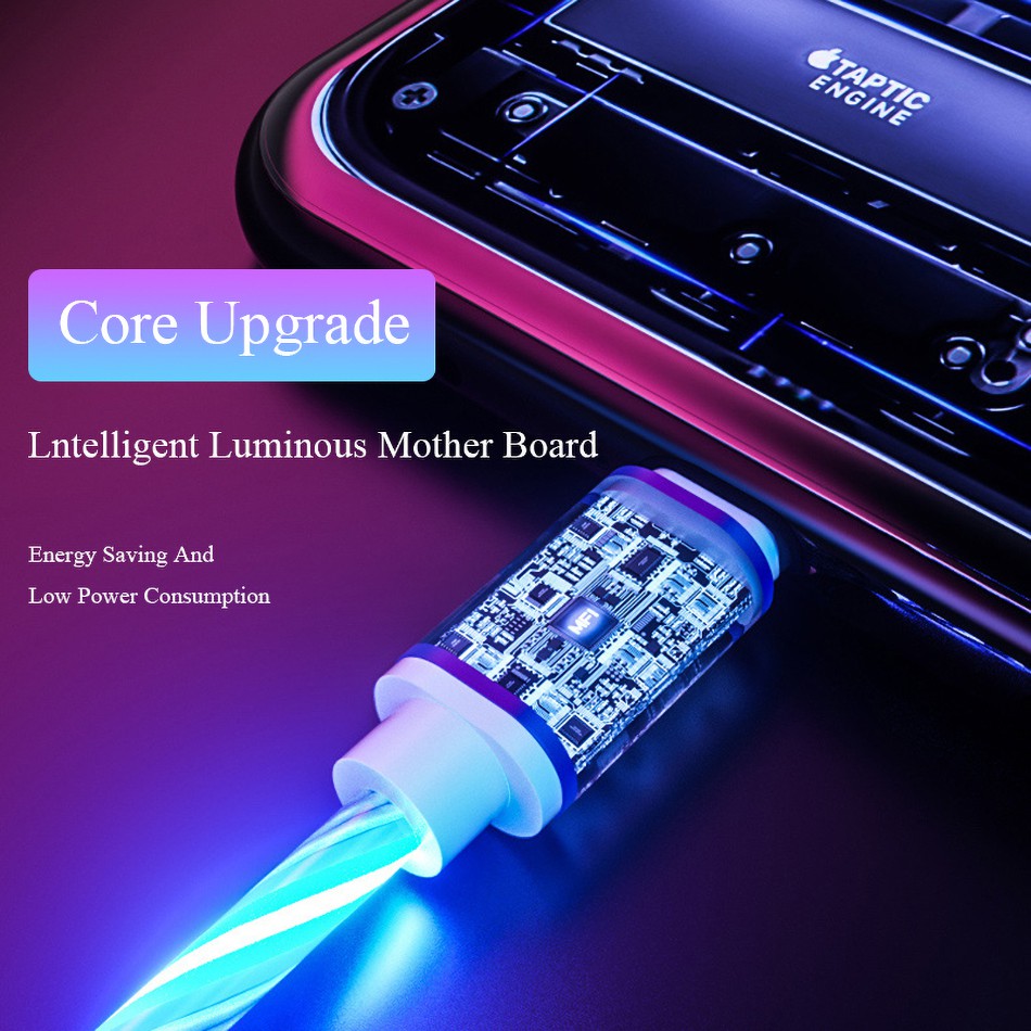 Dây Cáp Sạc Dữ Liệu Micro Usb Loại C Có Đèn Led Phát Sáng Cho Iphone