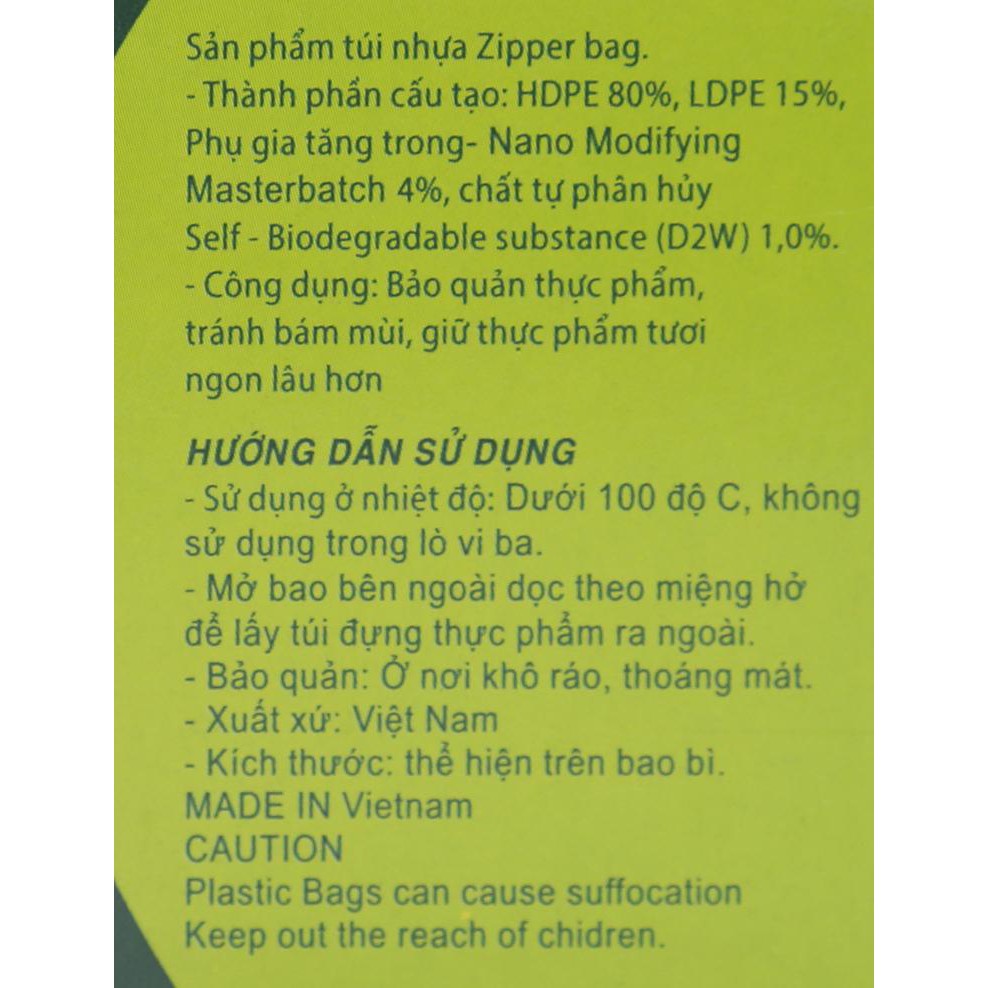Túi Zipper Tự Hủy Sinh Học Green Eco Size M (Hộp 30 cái)