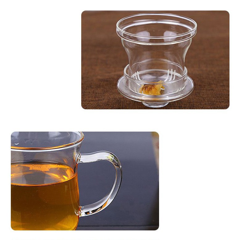 Bộ cốc+dụng cụ lọc trà chịu nhiệt bằng thủy tinh thân thiện với môi trường 12OZ