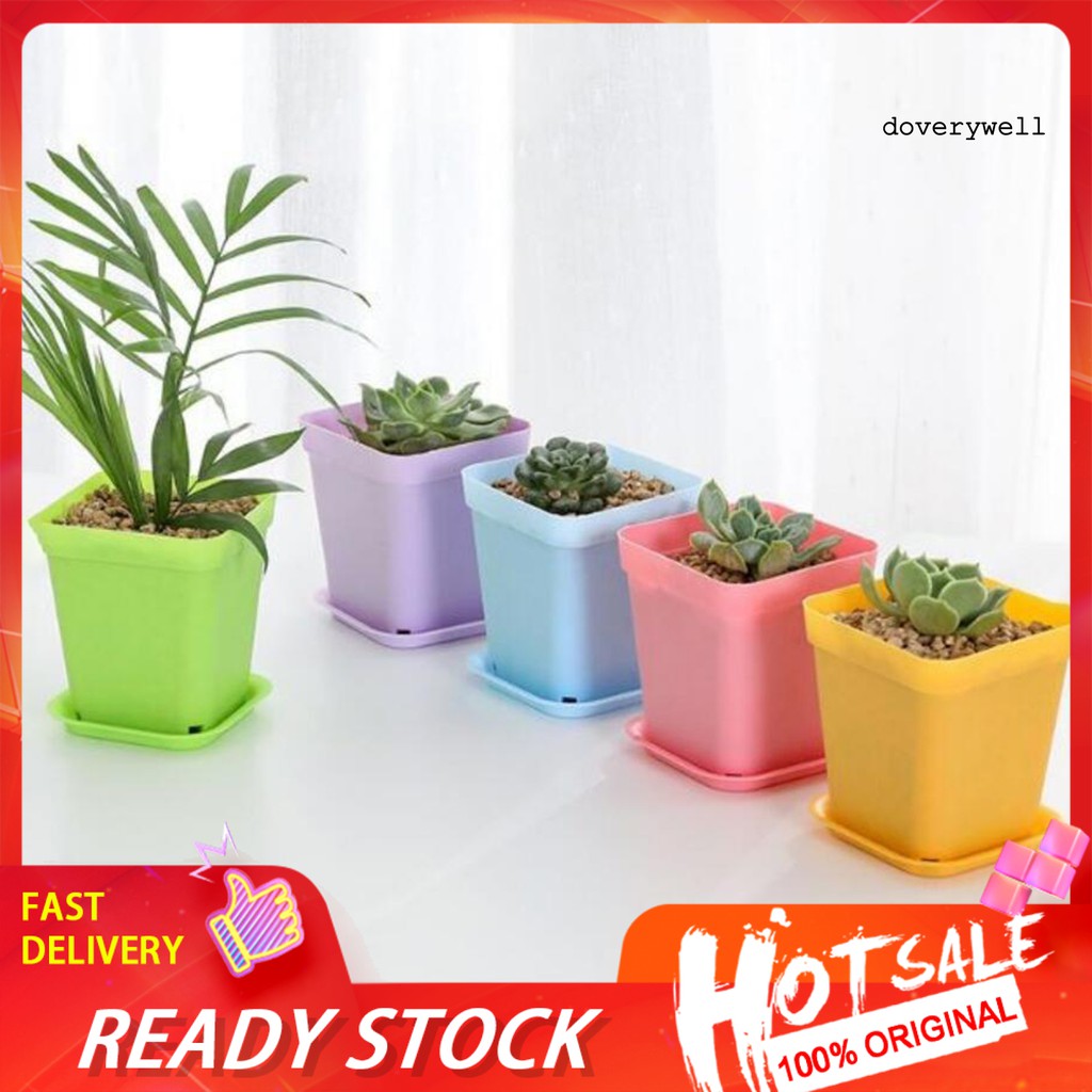 Chậu Hoa Bằng Nhựa Hình Vuông Kèm Khay Đựng