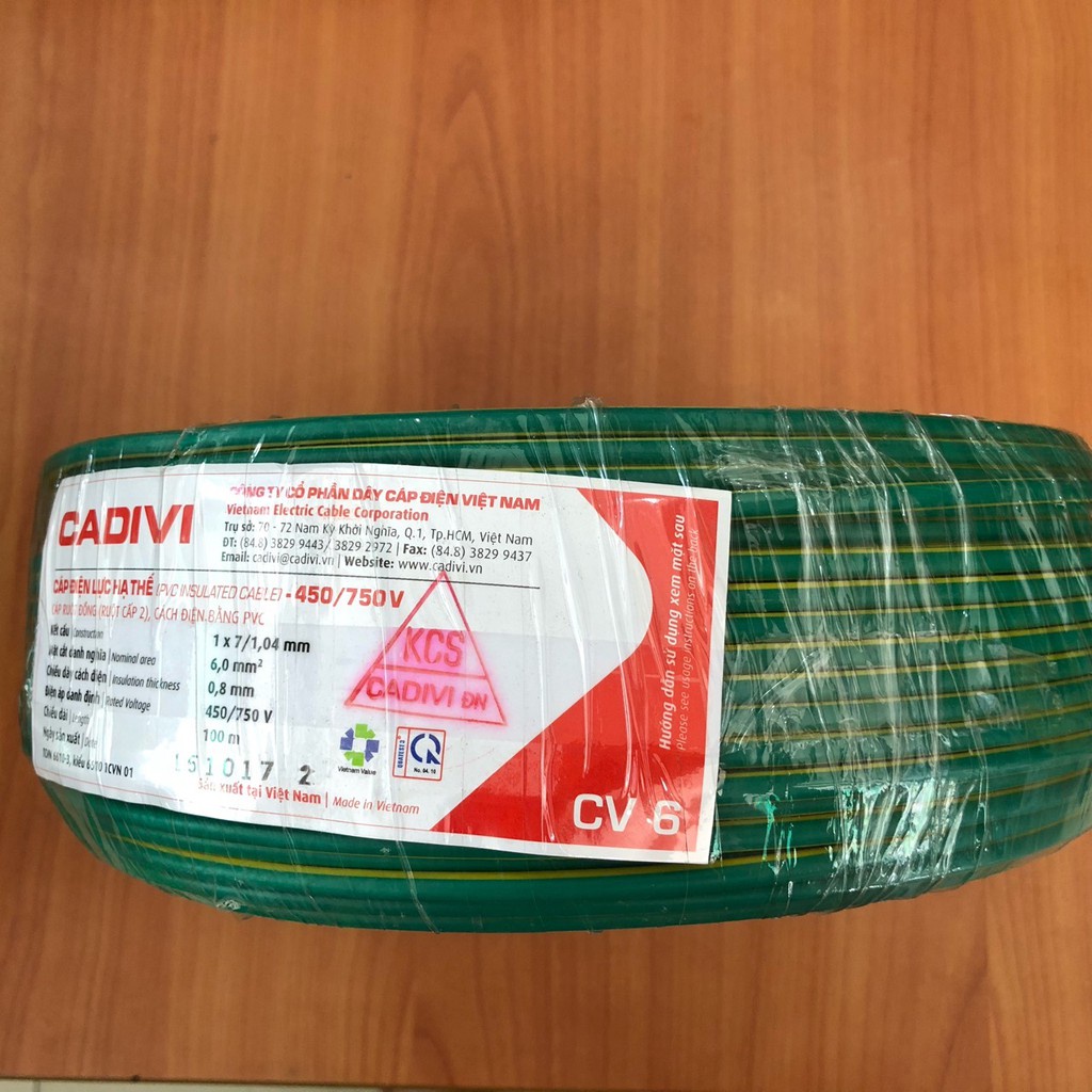 Dây cáp điện đơn Cadivi CV 6mm2, Cadivi CV 8mm2, Cadivi CV 10mm2 (cuộn 100m)