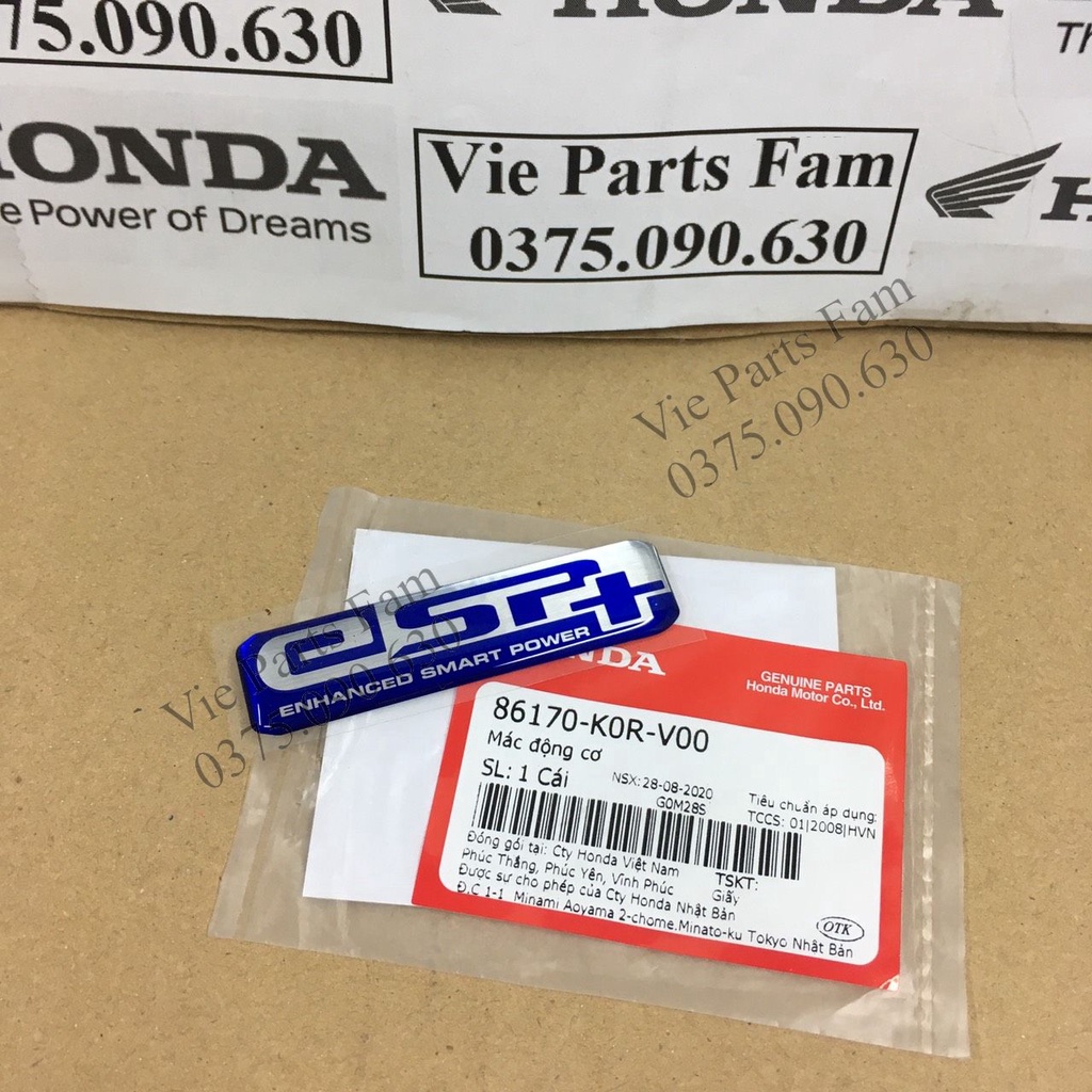 Tem chữ ESP+ dán ốp hộp gió SH 2020-2021-2022-2023 - Hàng chính hãng Honda