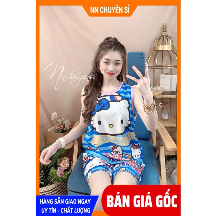 Đồ bộ SÁT NÁCH - 3 LỖ 5kg - 47kg bé trai bé gái mặc nhà chất thun mềm mát in hình doremon kitty chibi DBRBSN FULL SIZE