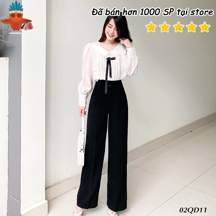 Quần tây đen ống rộng 3 nút cạp cao 1168 THOCA HOUSE basic, thanh lịch, mặc đi làm, đi học, đi chơi đều được