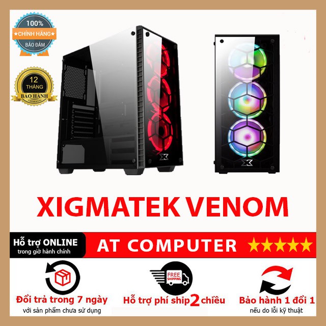 Vỏ case Xigmatek Venom - Kèm 4 fan Led 5 màu, E-ATX, 2 mặt kính cường lực - ATcomputer