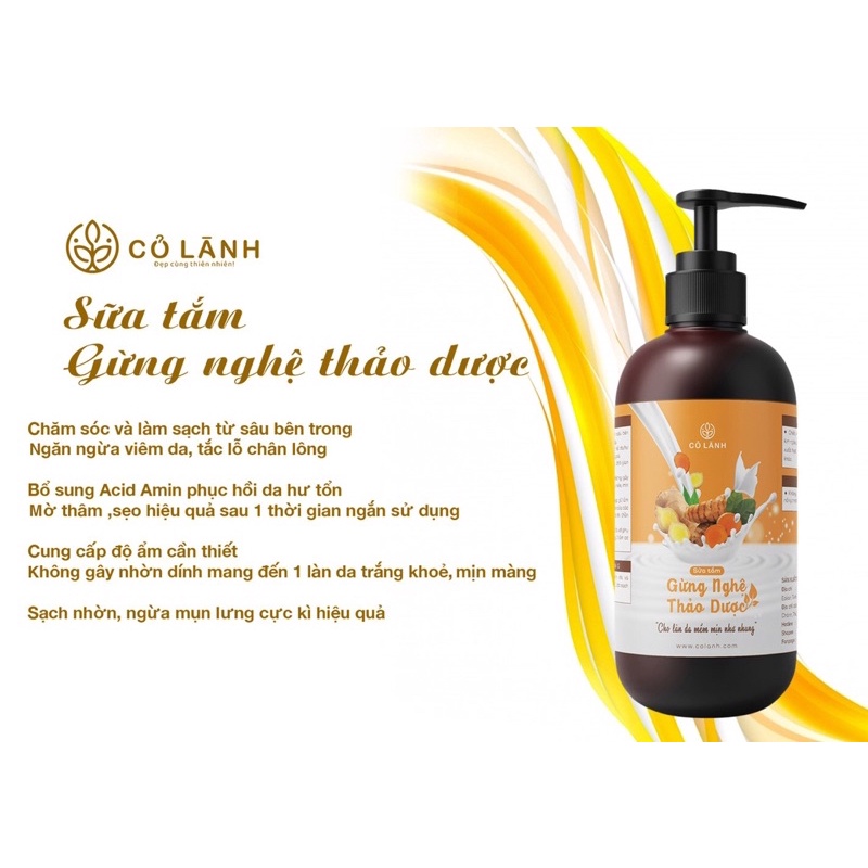 Sữa tắm gừng nghệ thảo dược Cỏ Lành 100ml - Tinh chất 100% tự nhiên