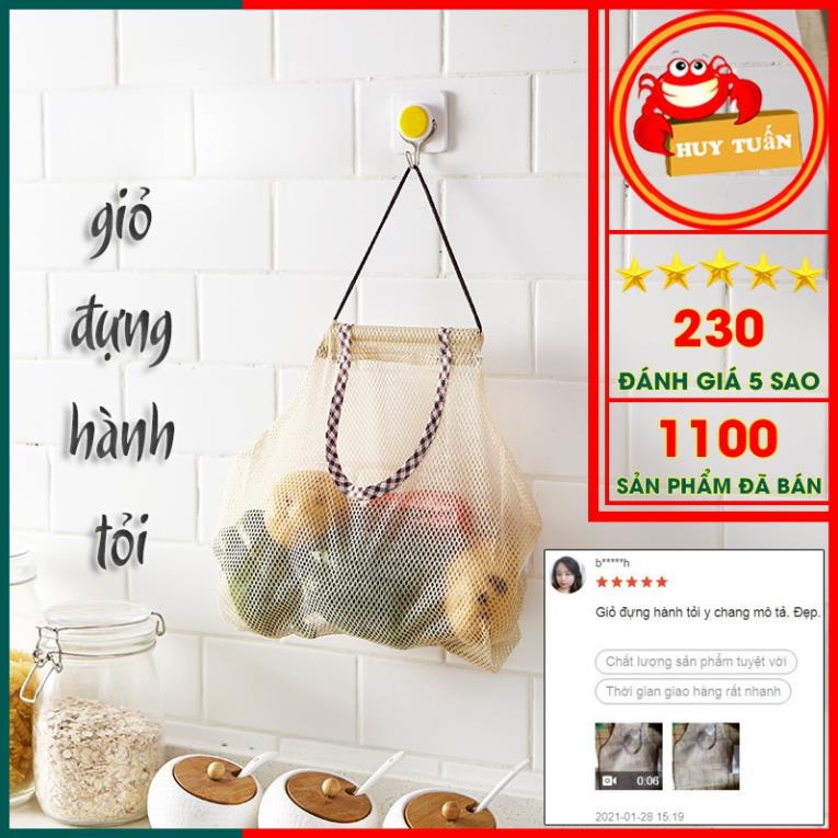 Túi lưới treo tường đựng hành tỏi gừng ớt, giỏ treo đựng rau củ quả đa năng trong nhà bếp