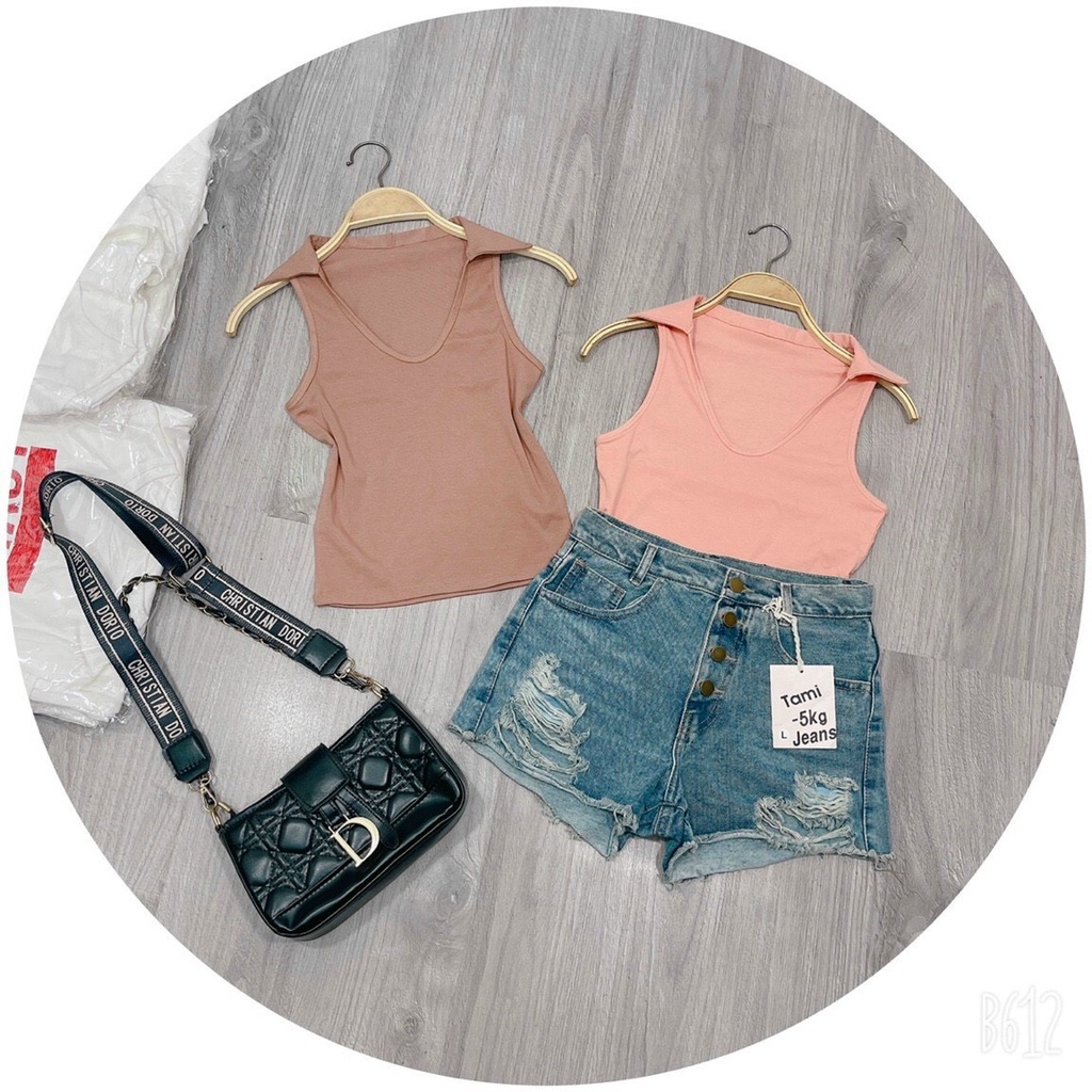 Áo ba lỗ sát nách  nữ cổ bẻ thun ôm body phong cách hàn quốc cực dễ thương mẫu mới thời trang 2021