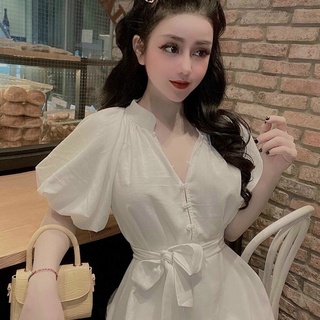 Đầm voan cổ trụ nút gài