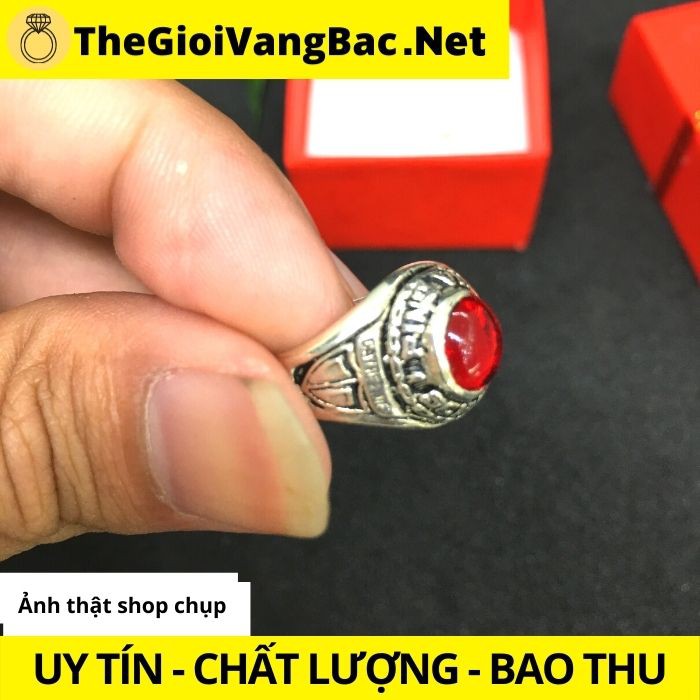 Nhẫn bạc mỹ dành cho bé trai đính đá hột đỏ