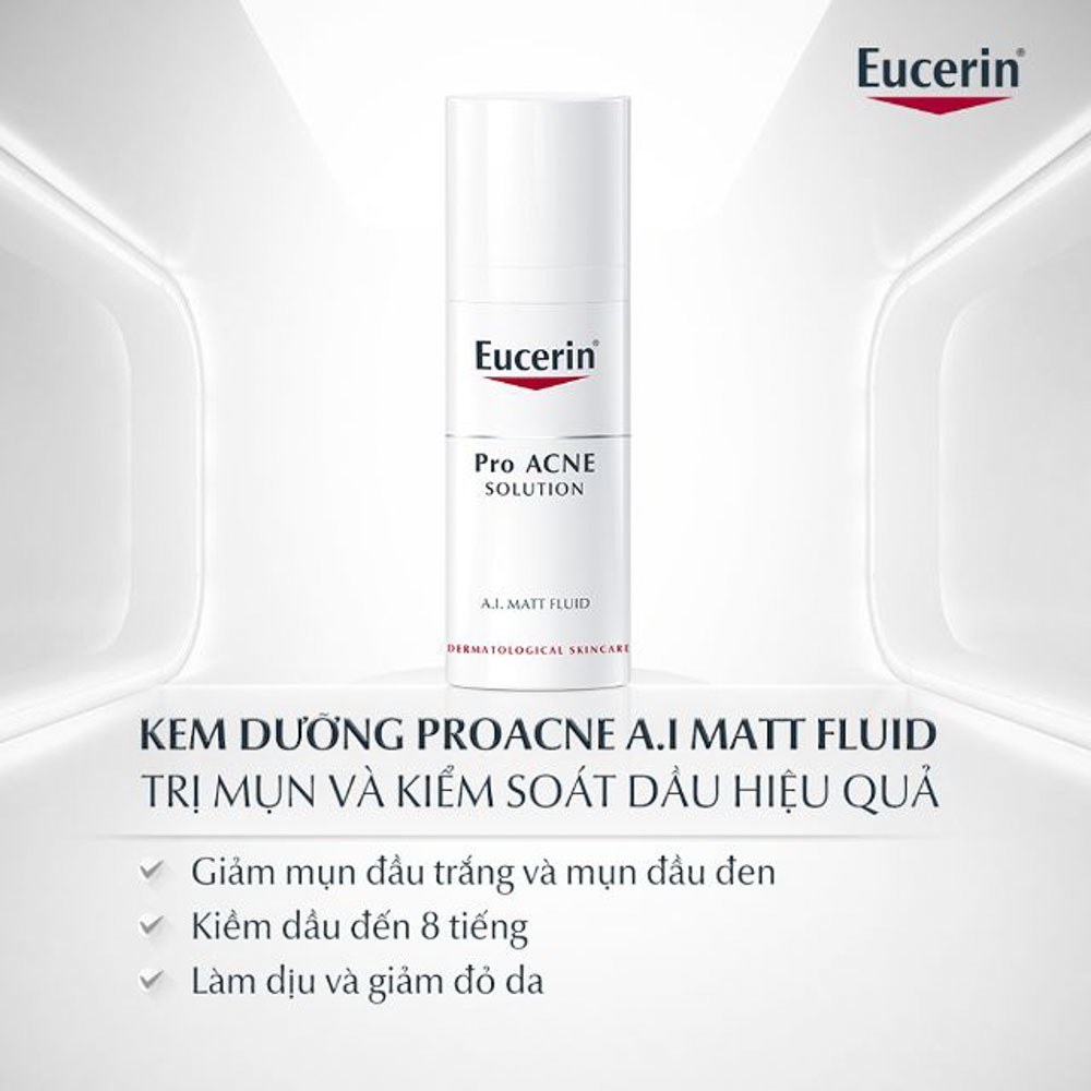 KEM DƯỠNG EUCERIN KIỂM SOÁT NHỜN & GIẢM MỤN 50ML PRO ACNE SOLUTION A.I MATT FLUID