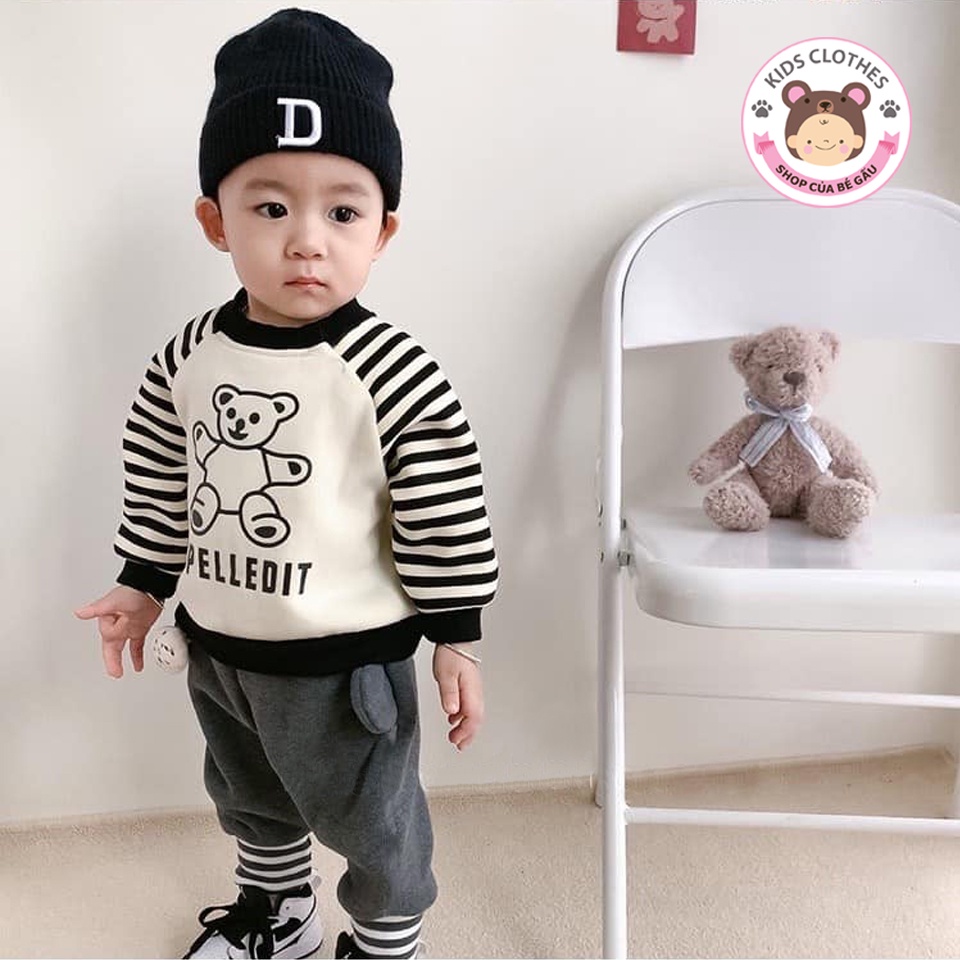 Bộ nỉ cho bé, đồ bộ bé trai hình gấu thời trang cho bé 9-16kg (có video)