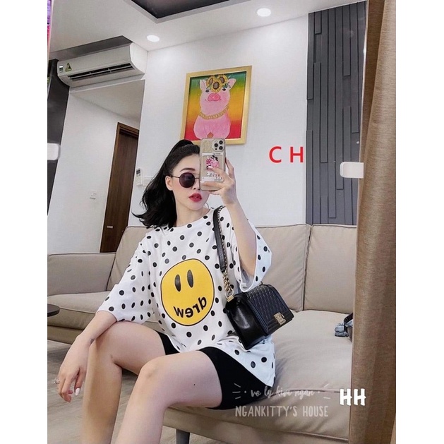 Bộ áo chấm bi mặt cười vàng CH12