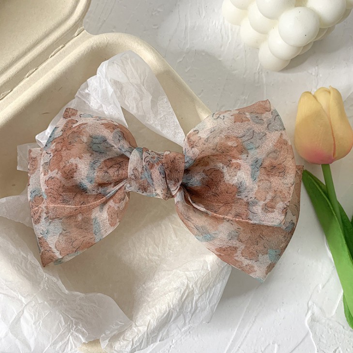 Kẹp nơ vải lụa hoa Vintage KAH163