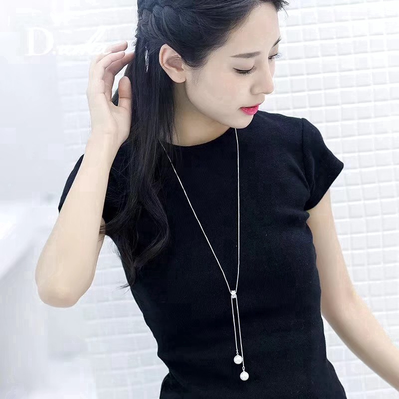 Dây chuyền dài ETRENDY phối tua rua đính hạt ngọc trai nhân tạo đơn giản thời trang cho nữ
