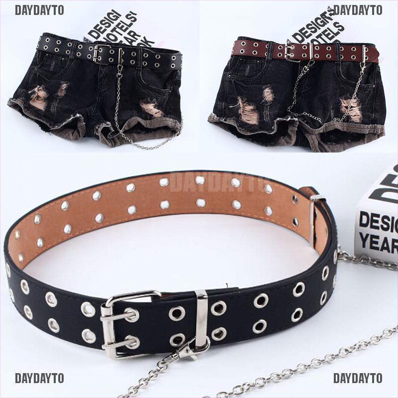 Thắt lưng da màu đen / nâu cài khóa đôi / đơn có thể điều chỉnh phong cách punk cá tính cho nữ