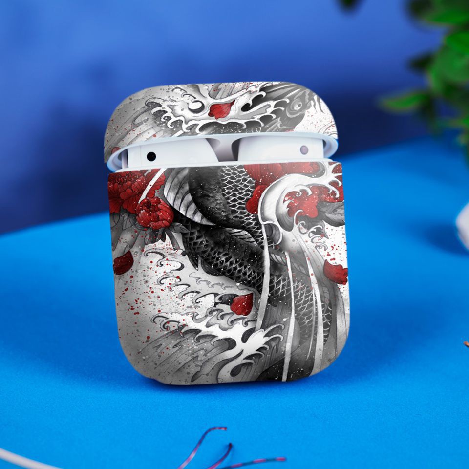 Miếng dán skin cho AirPods in hình Cá chép đen (AirPods 1, 2, 3, Pro, i12)