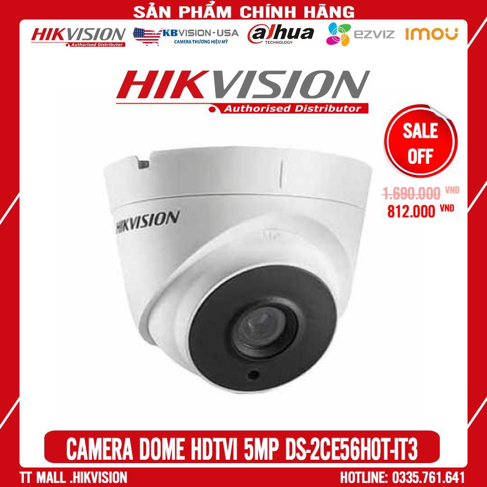 Camera HD-TVI HikVision trong nhà DS-2CE56H0T-IT3 5MP  hồng ngoài 40m bảo hành 2 năm hàng chính hãng 100% .