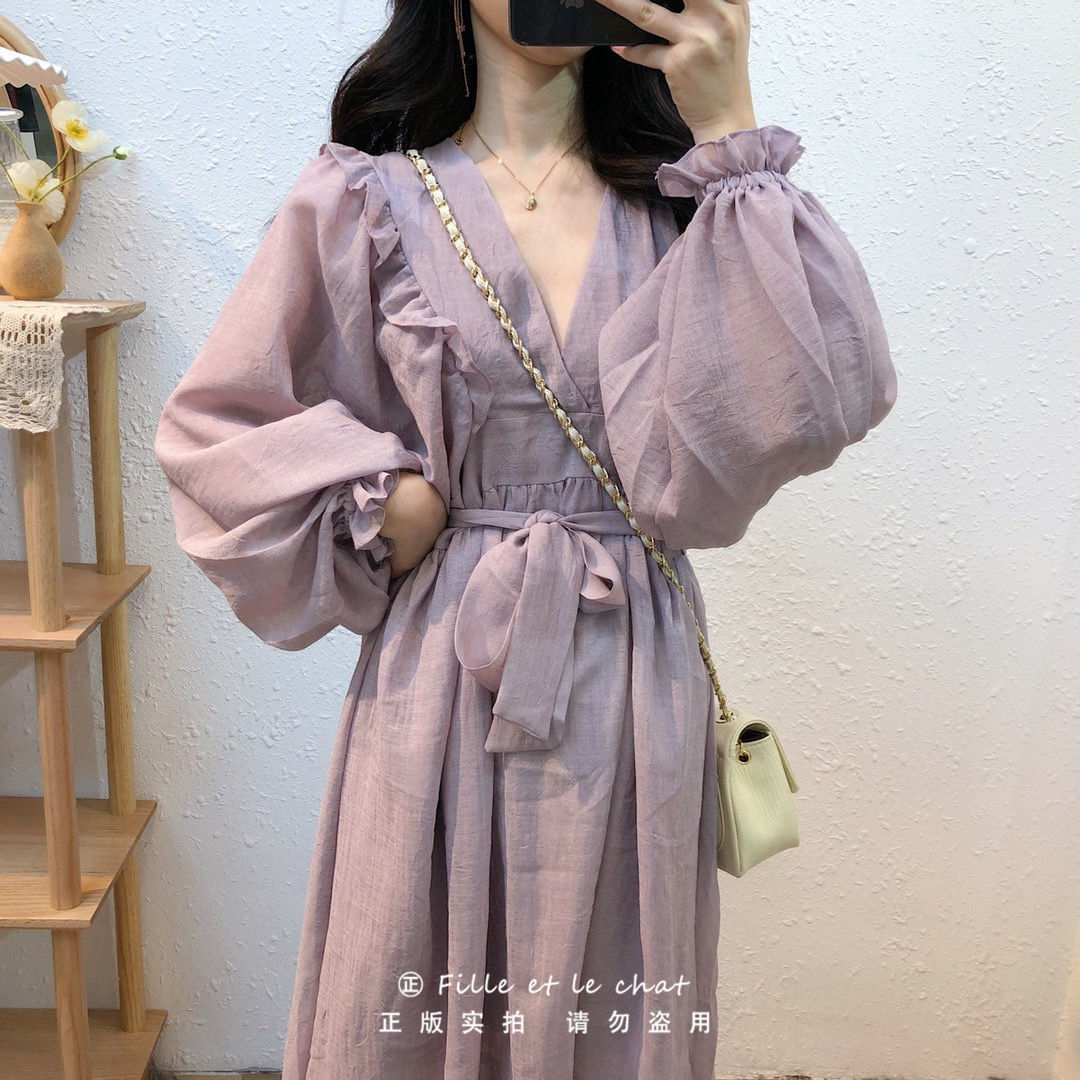 2021Spring New Temperament Korean Style Vintage Court Style Girl FlouncevWomen's Loose Collar Dress | BigBuy360 - bigbuy360.vn