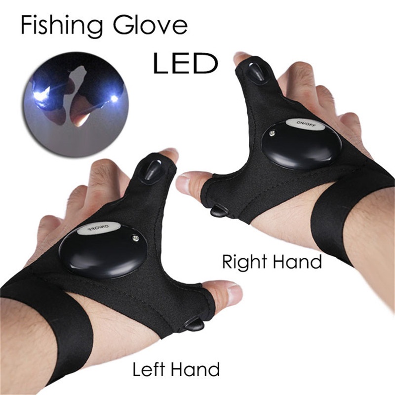 Găng tay hở ngón gắn đèn LED hỗ trợ Thể Thao Chiếu Sáng Găng Tay Câu Cá Ngoài Trời Phát Sáng