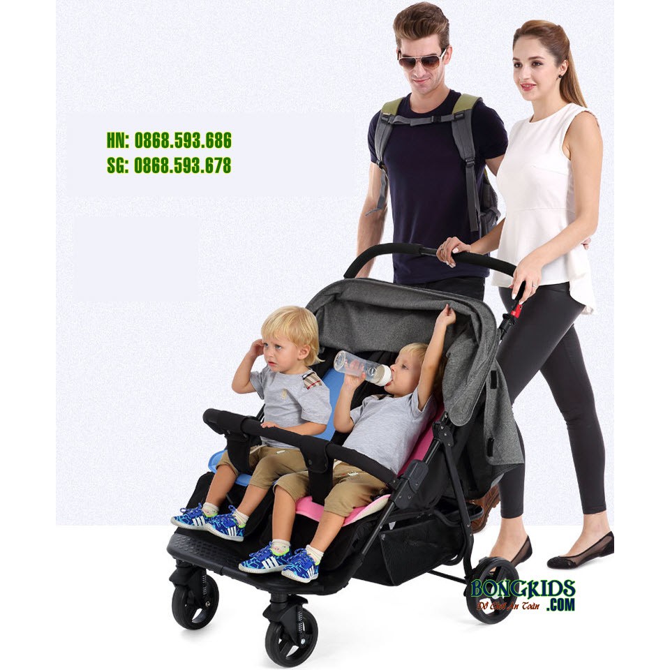 Xe đẩy cho bé sinh đôi cao cấp Seebaby T22 - Tặng đệm, màn chống muỗi