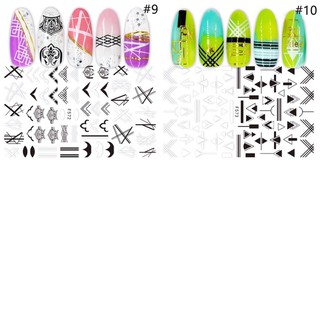 Sticker dán móng nail hoa lá trắng đen