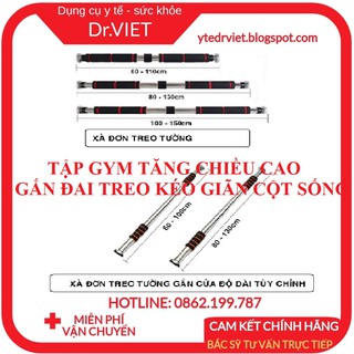 Xà đơn gắn cửa treo tường nhiều cỡ từ 60-150cm tùy chỉnh tập gym tăng chiều cao, gắn đai treo kéo giãn cột sống hiệu quả