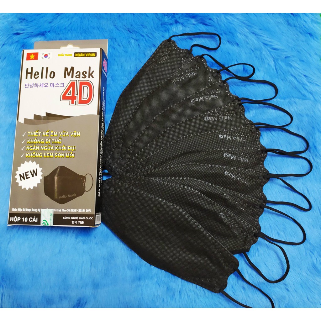 KHẨU TRANG 4D HELLO MASK ĐEN CÁ TÍNH HỘP 10 CÁI