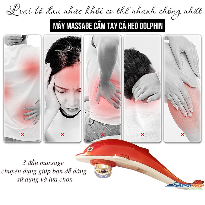 Máy massage cầm tay chuyên dụng 3 đầu hình cá heo