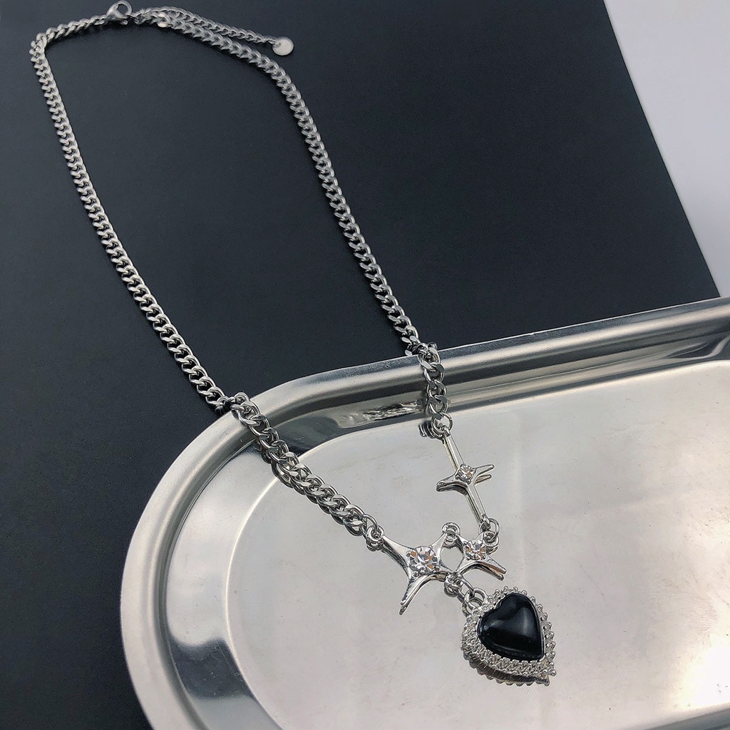 Vòng Cổ Choker Hình Ngôi Sao/Trái Tim Màu Đen Lấp Lánh Phong Cách Hàn Quốc