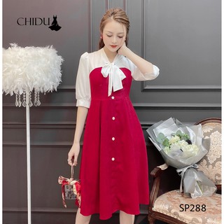 Váy nhung cổ nơ dáng xoè SP288