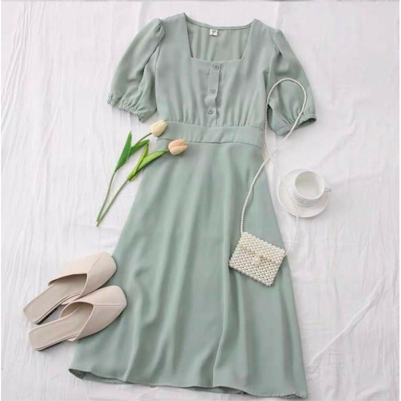 Đầm body cổ vuông tay phồng | BigBuy360 - bigbuy360.vn