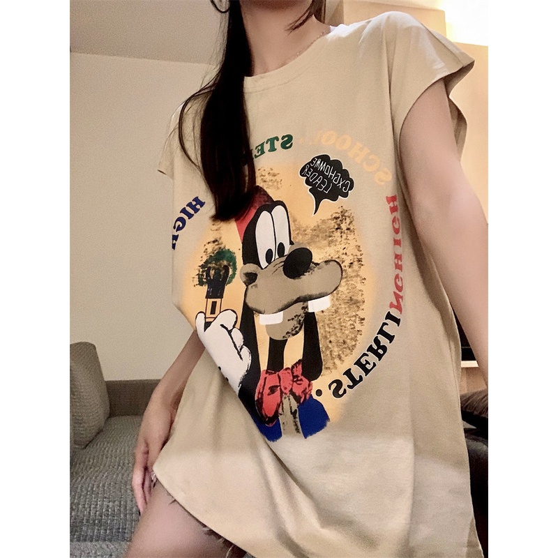 Áo Thun Ngắn Tay Form Rộng In Họa Tiết Hoạt Hình Phong Cách Hàn Quốc Dành Cho Nữ