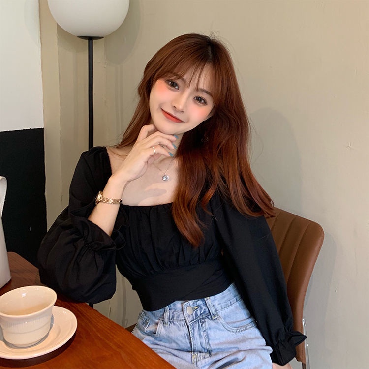 COZOK Áo Kiểu Tay Phồng Cổ Vuông Hở Lưng Thời Trang Xinh Xắn