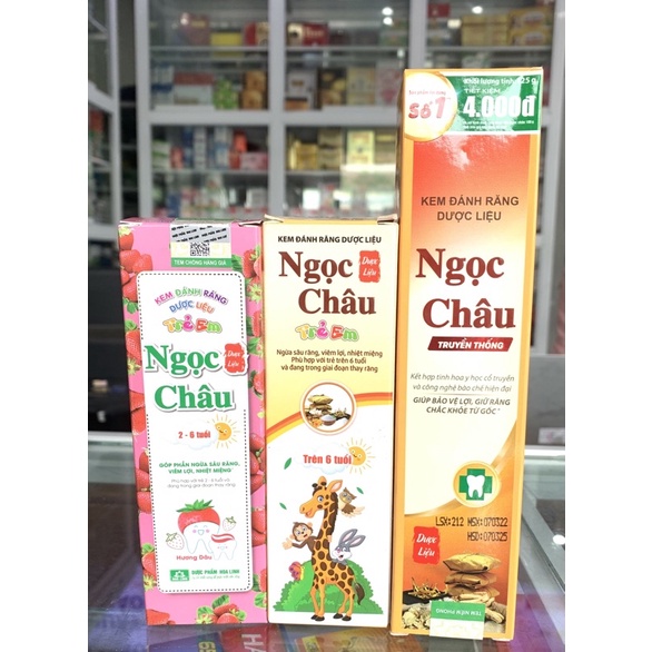 Kem Đánh Răng Dược liệu Ngọc Châu người lớn, Kem Đánh Răng Ngọc Châu trẻ em 2-6 tuổi và trên 6 tuổi