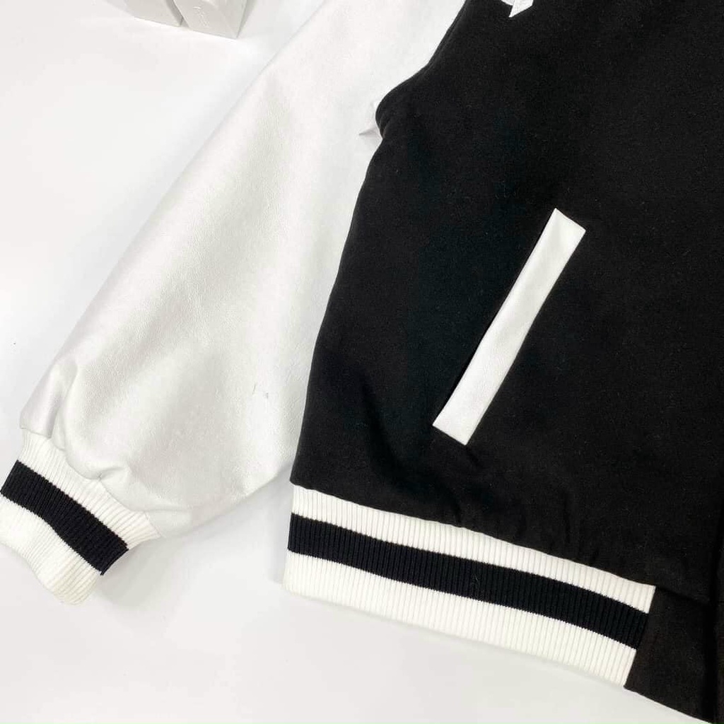 Áo Khoác Bomber Nam Nữ Thu Đông 2022, Áo Jacket Cúc Bấm Tay Trắng Mùa Đông In Chữ - AK27