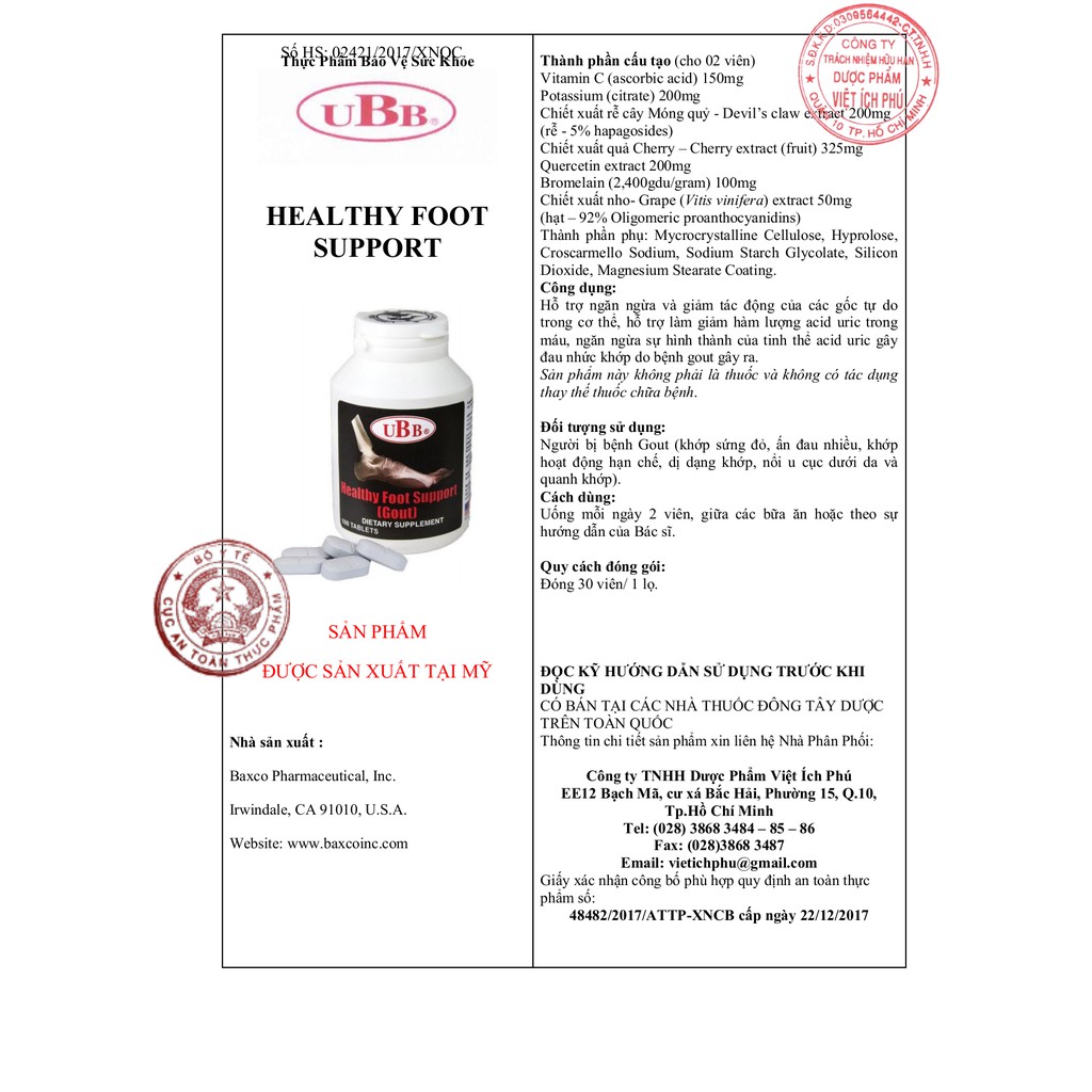 (Hàng Mỹ) Healthy Foot Support -hỗ trợ điều trị gout, làm giảm hàm lượng acid uric trong máu