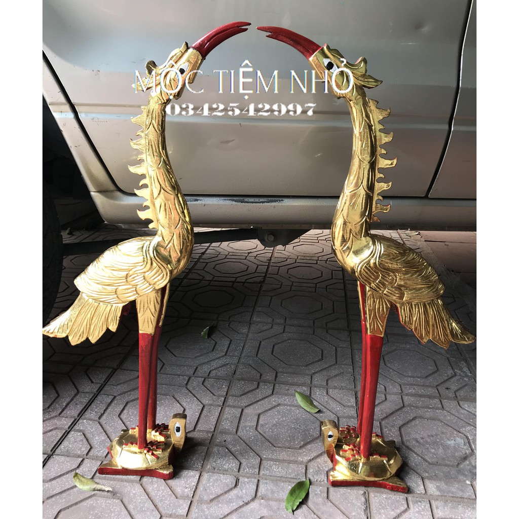 Hạc thờ gia tiên,Hạc bàn thờ gỗ mít-Hạc gỗ mít cao 61,81cm