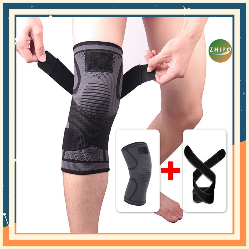 Bó gối thể thao tập gym đá bóng có dây quấn kép chất liểu vải dệt kim siêu đàn hồi