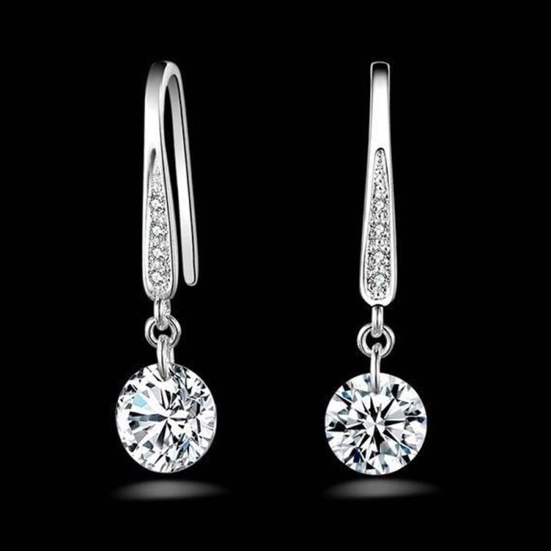 Khuyên Tai Mạ Bạc Đính Đá Pha Lê Hình Giọt Nước Phong Cách Hàn Quốc